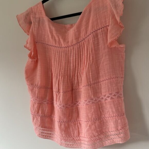 Lucky Brand Women Pink Ruffled Sleeveless Cotton Blouse Size Medium - Picture 9 of 13